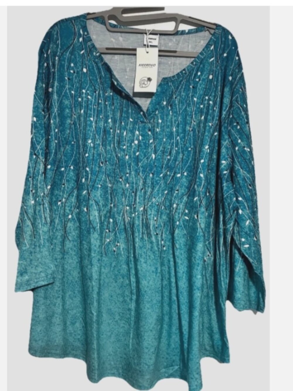 XIEEDUO FASHION 3/4 Sleeve Poly/blend Blue Top Women's Plus Size 3XL NWT